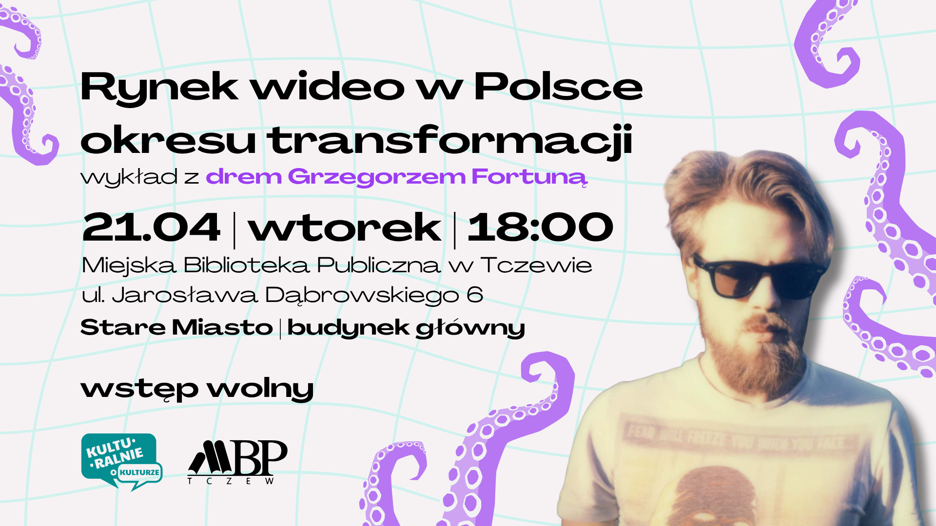Miejska Biblioteka Publiczna w Tczewie serdecznie zaprasza na  kolejny spotkanie  z cyklu „Kulturalnie o kulturze”. Tym razem wykład poprowadzi Grzegorz Fortuna, a tematem będzie rynek wideo w Polsce okresu transformacji.